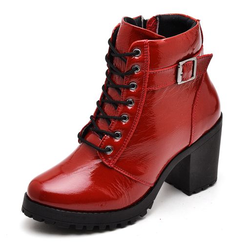 Coturno Feminino saltos altos couro legítimo verniz cor vermelho - Loja Pierrô | Calçados Masculinos e Femininos