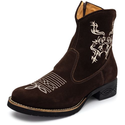 Bota Texana conforto cano médio salto baixo couro legítimo cor marrom - Loja Pierrô | Calçados Masculinos e Femininos