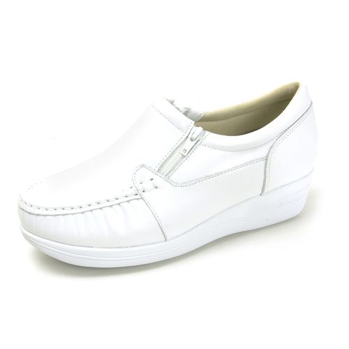 Mocassim feminino ortopédico com zíper couro legítimo cor branco - Loja Pierrô | Calçados Masculinos e Femininos