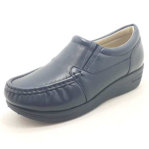 Mocassim feminino ortopédico com elástico couro legítimo cor azul escuro - Loja Pierrô | Calçados Masculinos e Femininos