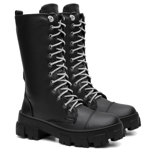 Bota Coturno Feminino Tratorada Cano Longo Cadarço... - LOJASANTAROSA