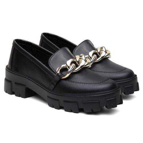 Mocassim Feminino Corrente Dourada Estiloso Blogue... - LOJASANTAROSA