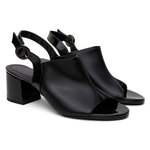 Sandália Salto Bloco Preta Ankle Boot Verniz - LOJASANTAROSA