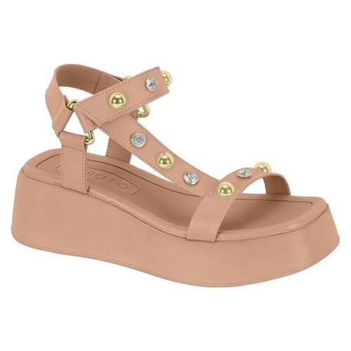 Sandália Feminina Flatform Nude Tachas Dourada Bei... - LOJASANTAROSA