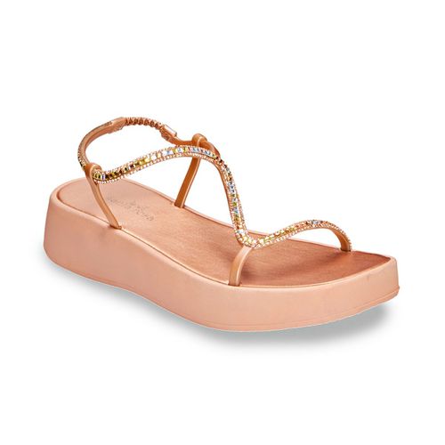 Sandália Papete Flatform Pedraria Rose Brilho Stra... - LOJASANTAROSA