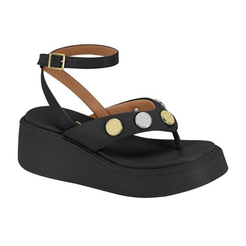 Sandália Feminina Flat Papete Preta Anabela Salto ... - LOJASANTAROSA