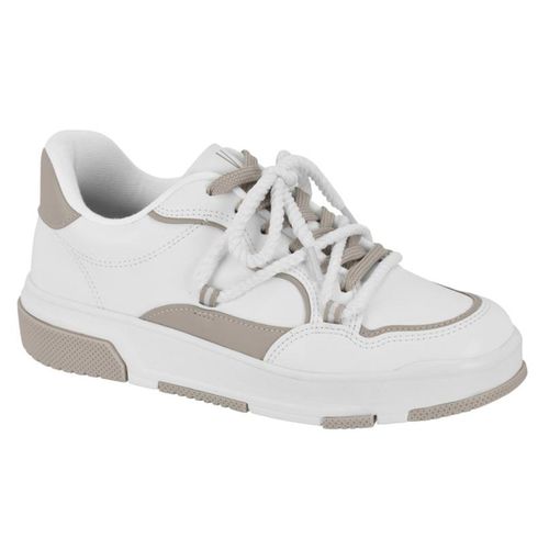 Tênis Feminino Branco Cinza Casual Conforto Cadarç... - LOJASANTAROSA