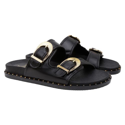 Sandália Feminina Birken Preta com Fivelas Dourada... - LOJASANTAROSA