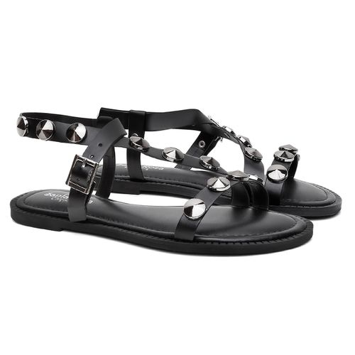 Sandália Feminina Rasteira Tachas Spike Preta Lanç... - LOJASANTAROSA