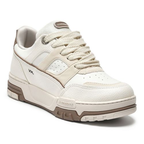 Tênis Feminino Casual Branco Recortes Marrom Solad... - LOJASANTAROSA