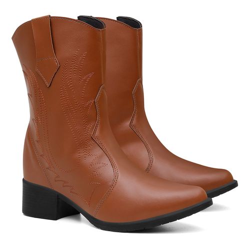 Bota Texana Bordada Marrom Caramelo Cano Médio - LOJASANTAROSA