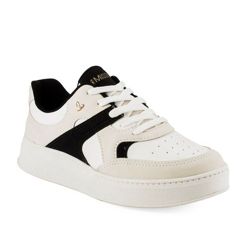 Tênis Feminino Casual Branco Bege Recortes Preto S... - LOJASANTAROSA