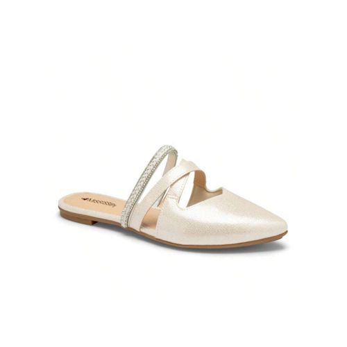 Mule Feminino Baixinho Branco Clarinho Bico Trança... - LOJASANTAROSA