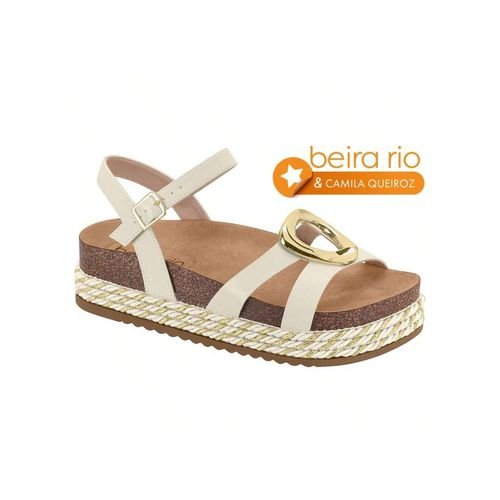 Sandália Feminina Papete Bege Clarinha Fivela Dour... - LOJASANTAROSA