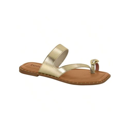 Sandália Feminina Rasteira Flat Aplique Dourado Be... - LOJASANTAROSA