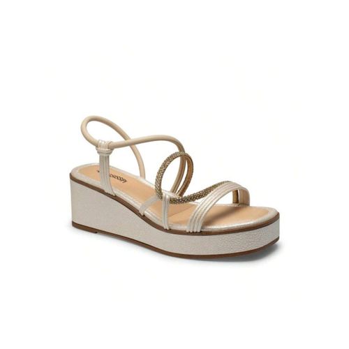 Sandália Feminina Flatform Bege Clarinha Brilho An... - LOJASANTAROSA