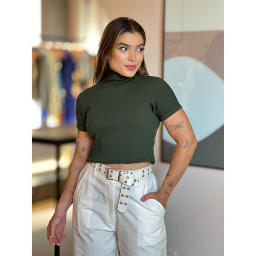 Blusa em Malha Ribana Gola Alta VERDE MILITAR - 00... - LOJA TUTTI FRUTTI