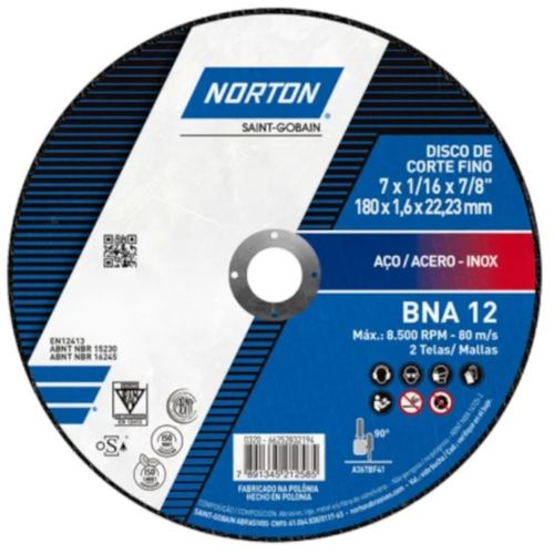 Disco de Corte 7 Pol x 1,6mm BNA12 66252846559 Norton - Mabore