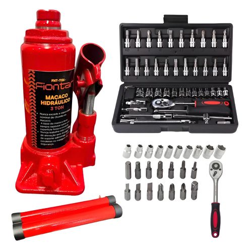 Kit Jogo Ferramentas 46 Peças Crv 1/4 Pol FNT-1123 + Macaco ... - Mabore