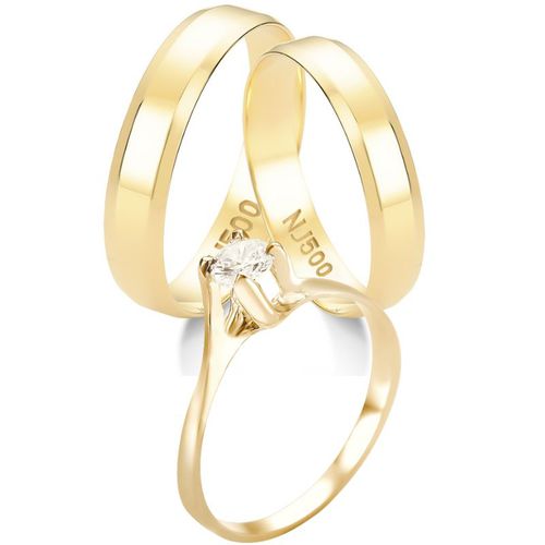 Kit Alianças de Ouro 12k/500 + Anel solitário ACF-04 