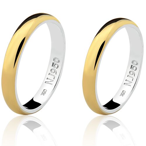  Par de Aliança Casamento/Noivado Mista em Ouro 18k/750 e Prata 950 AL152