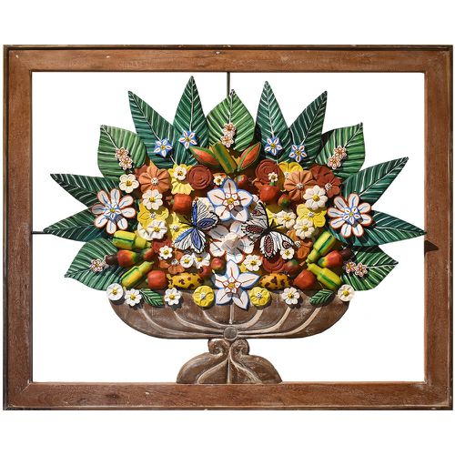 Quadro Ânfora com Flores e Frutas – Madeira e Meta... - OFICINA DE AGOSTO