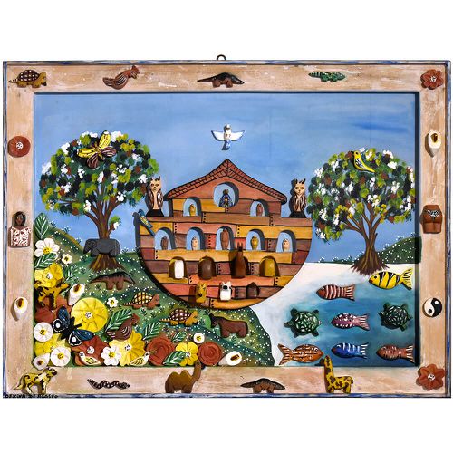 Quadro Arca de Noé com Esculturas - 0,75 m x 1,00 ... - OFICINA DE AGOSTO