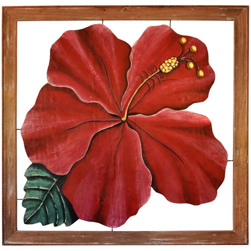 Quadro Vazado Grande de Hibisco Vermelho - DBV672 - OFICINA DE AGOSTO