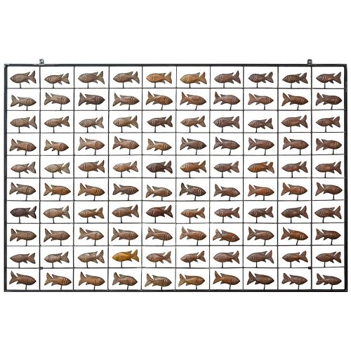 Painel Grade de Peixes com 100 pçs. - Madeira Natu... - OFICINA DE AGOSTO