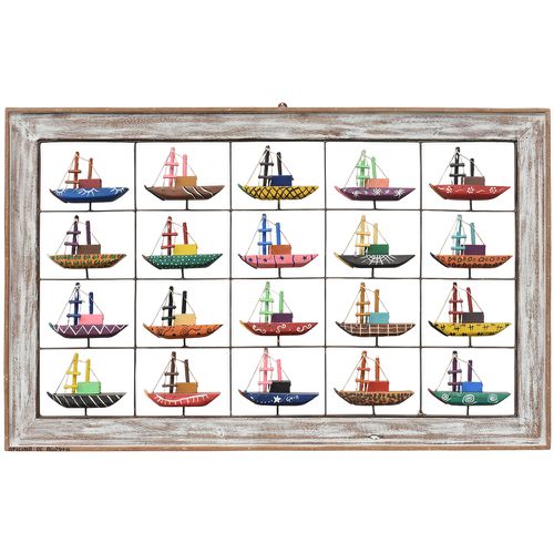 Painel Grade de Barquinhos - Com Moldura 20 Pçs. 0... - OFICINA DE AGOSTO