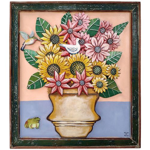 Ânfora com flores, sapo e beija-flor - Coleção Ânf... - OFICINA DE AGOSTO