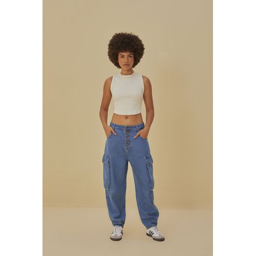 Calça Jeans Baggy Cargo Farm - 324251 - Ouseup Moda Feminina Multimarcas