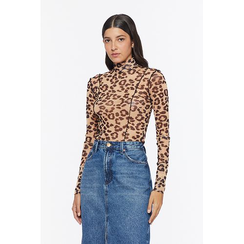 Blusa Tule Recortes Est Onça Regular Animale Jeans... - Ouseup Moda Feminina Multimarcas