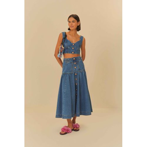 Saia Jeans Midi Gode Farm - 331733 - Ouseup Moda Feminina Multimarcas