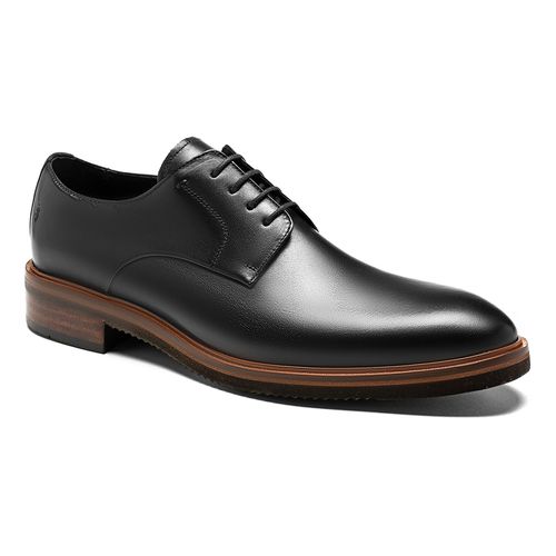 Sapato Derby masculino preto da Salerno Prime, feito em couro legítimo, com design sofisticado e moderno, perfeito para ambientes de trabalho e eventos formais.