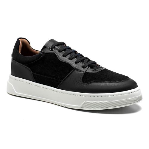 Tenis casual masculino preto Sneakers em couro legítimo da Salerno Prime