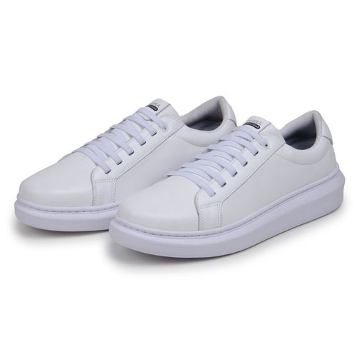 Sapatenis Tênis Masculino Branco 100% Couro Legitimo Moderno Confortável Casual 2700