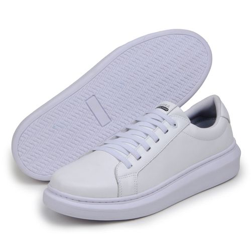 Sapatenis Tênis Masculino Branco 100% Couro Legitimo Moderno Confortável Casual 2700