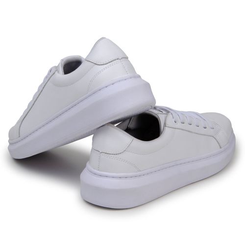 Sapatenis Tênis Masculino Branco 100% Couro Legitimo Moderno Confortável Casual 2700