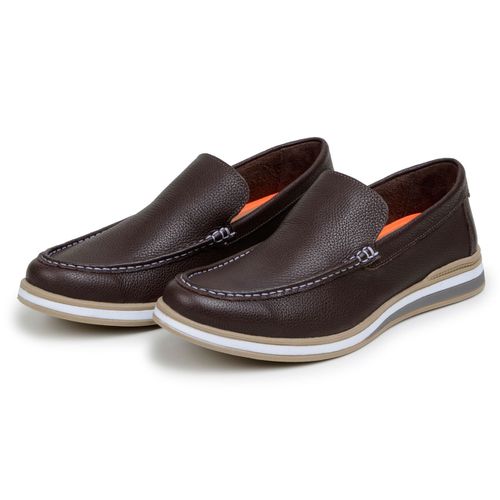 Mocassim Masculino Sapato 100% Couro Legítimo Forrado Em Couro Café