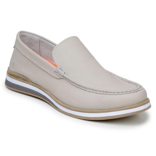 Mocassim Masculino Sapato 100% Couro Legítimo Forrado Em Couro Off-White