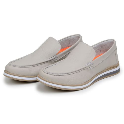 Mocassim Masculino Sapato 100% Couro Legítimo Forrado Em Couro Off-White