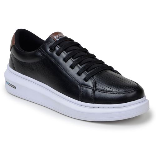 Sapatenis Masculino Leve Confortável Em Couro 100% Legitimo Parra Boots - Preto/Branco