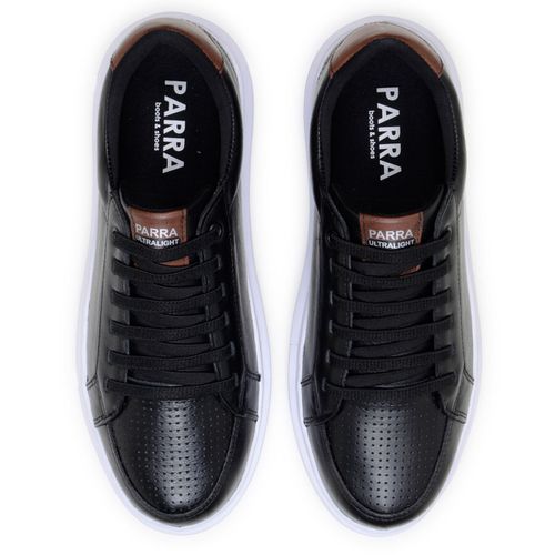 Sapatenis Masculino Leve Confortável Em Couro 100% Legitimo Parra Boots - Preto/Branco