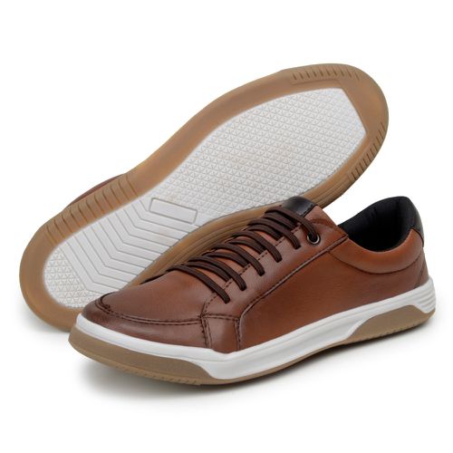 Sapatenis Bicolor Masculino Sapato Casual Social Confortável 100% Couro Eco. - Havana