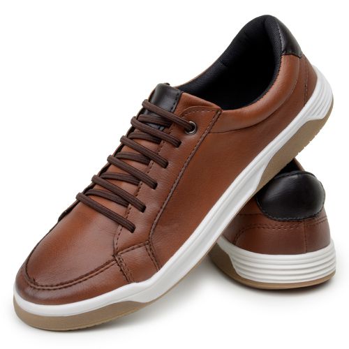 Sapatenis Bicolor Masculino Sapato Casual Social Confortável 100% Couro Eco. - Havana