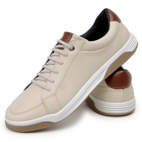 Sapatenis Bicolor Masculino Sapato Casual Social Confortável 100% Couro Eco. - Palha