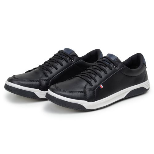 Sapatenis Bicolor Masculino Sapato Casual Social Confortável 100% Couro Eco. - Preto