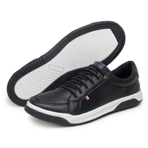 Sapatenis Bicolor Masculino Sapato Casual Social Confortável 100% Couro Eco. - Preto