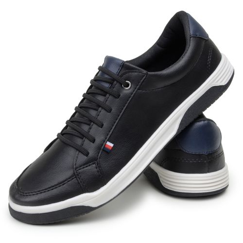 Sapatenis Bicolor Masculino Sapato Casual Social Confortável 100% Couro Eco. - Preto